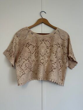 Lace Cropped Boxy Top Tea Dyed Cotton